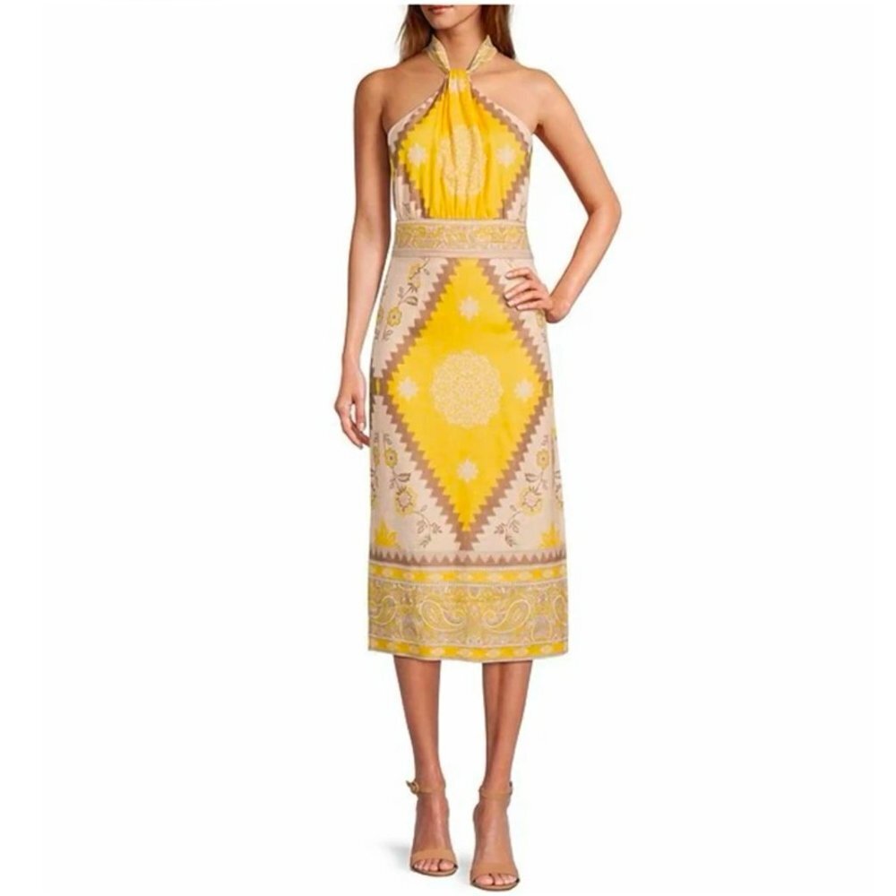 ANTONIO MELANI Yellow and Cream Midi Dress